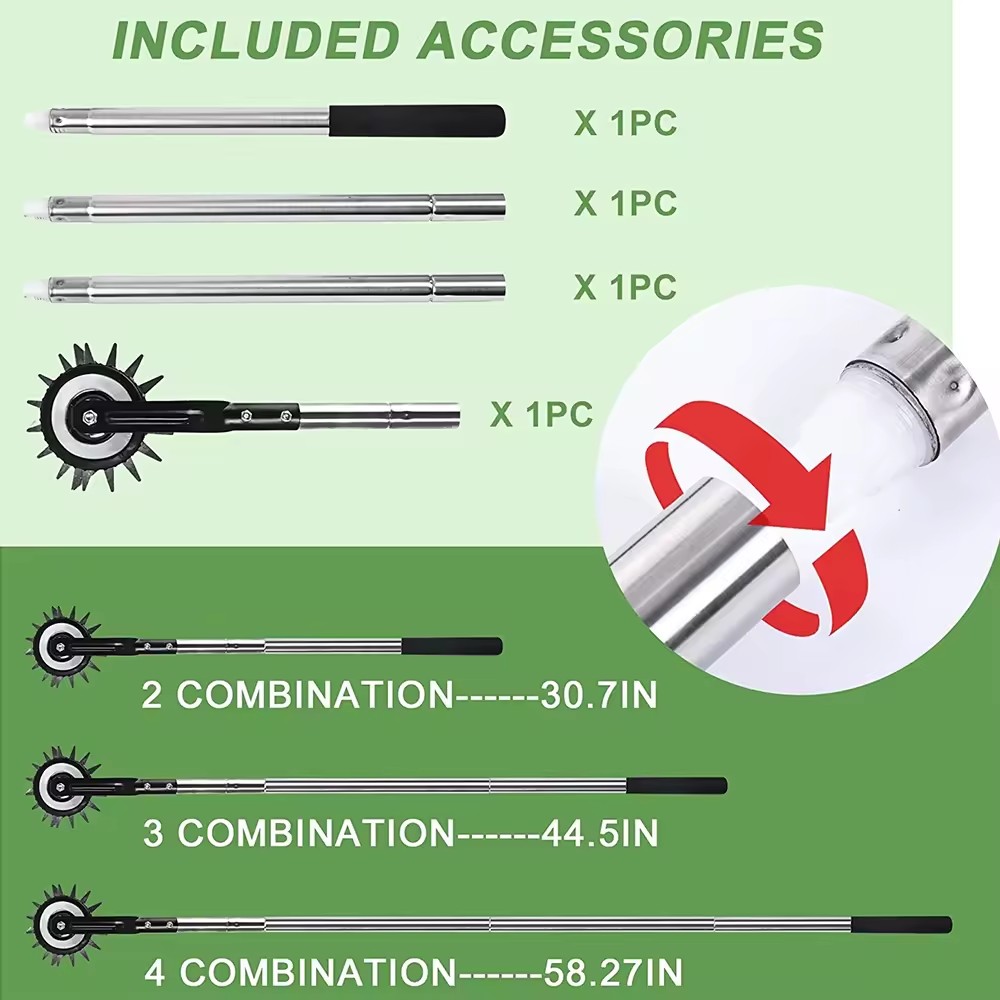 Stainless Steel Adjustable 4 Sections Garden Rolling Manual Lawn Edger Wheel Rotary Edger