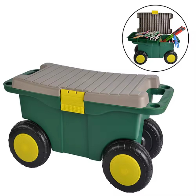 Garden Rolling Stool Multi Use Portable Plastic Garden Bench Seat with Storage Bin for Weeding And Planting