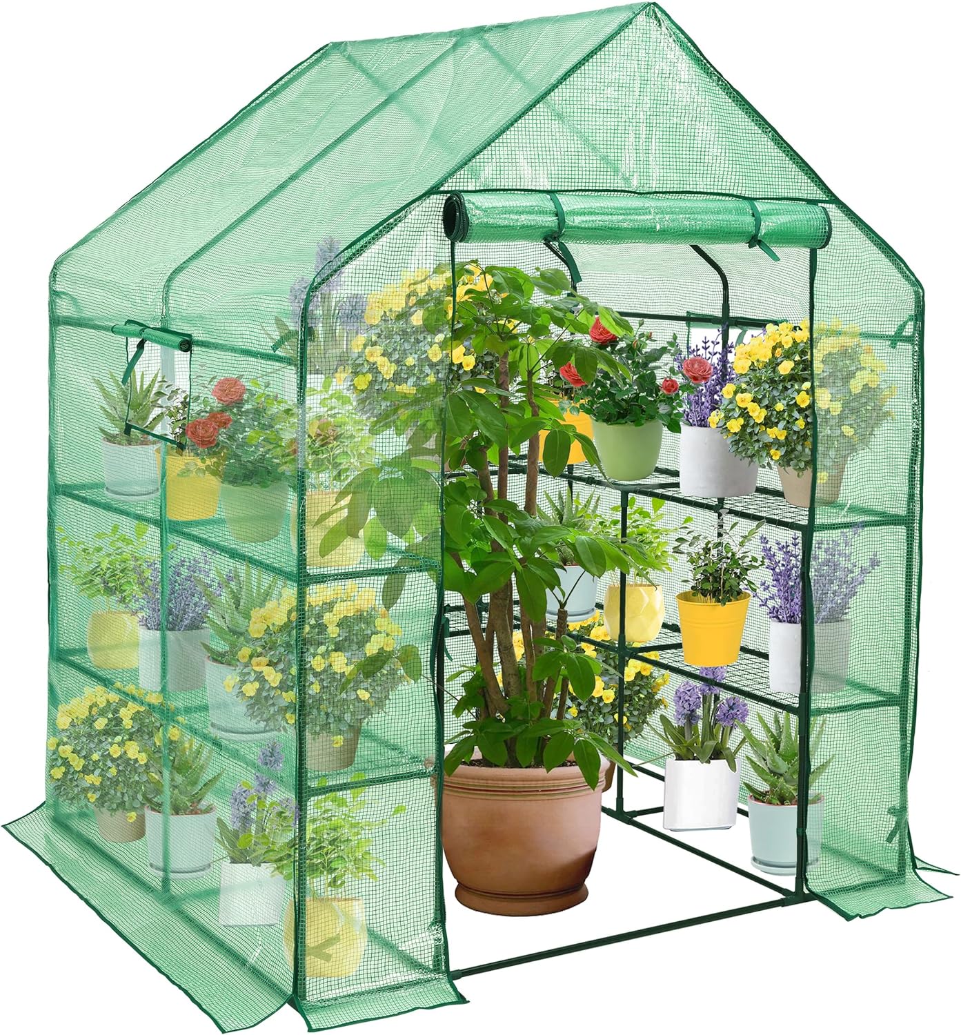 57"x57"x77" Walk-in Greenhouse with Shelves for Outdoor Garden Customizable