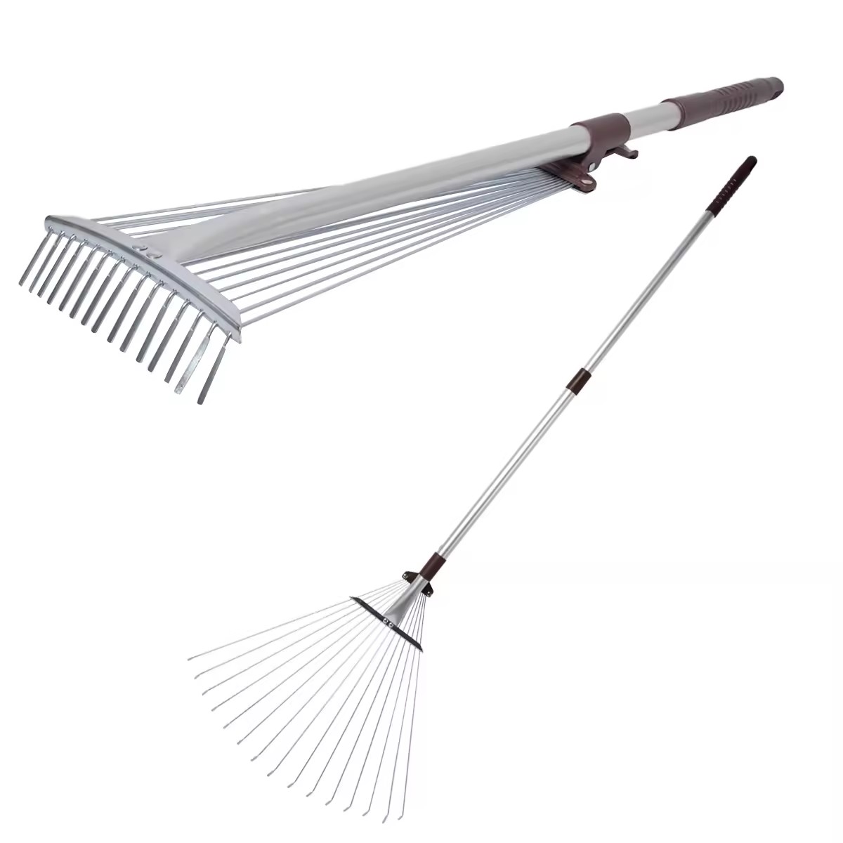 15 Teeth Telescopic Garden Rake with Handle 0.6mm Thickness Aluminum Handle Garden Steel Rake