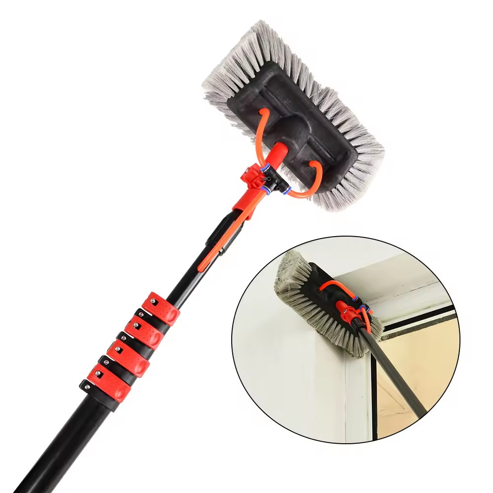  Glass Wiper 4.5m/7m Length Water Fed Brush 5-section Pole Long Handle Cleaning Window Brush