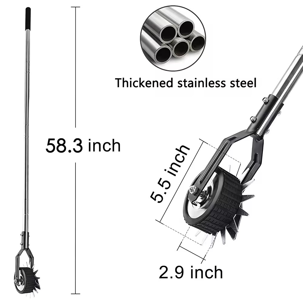 Stainless Steel Adjustable 4 Sections Garden Rolling Manual Lawn Edger Wheel Rotary Edger
