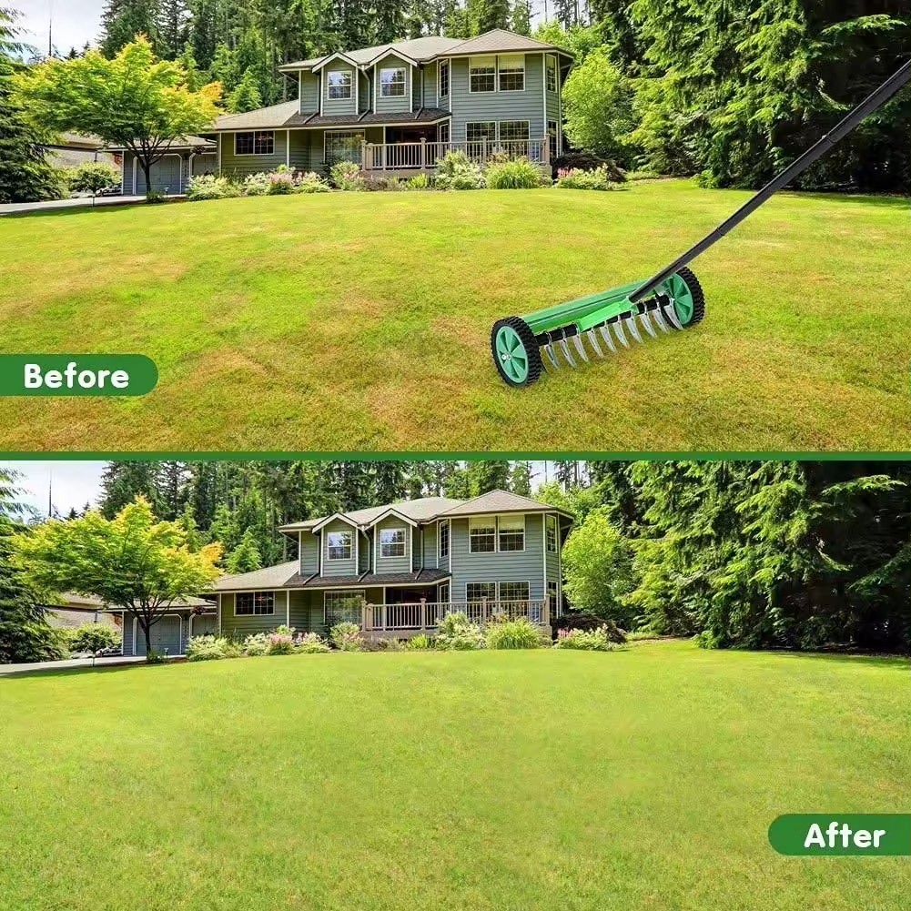 New Design Steel Lawn Aeration Tool Hand Push Lawn Rolling Spike Aerator