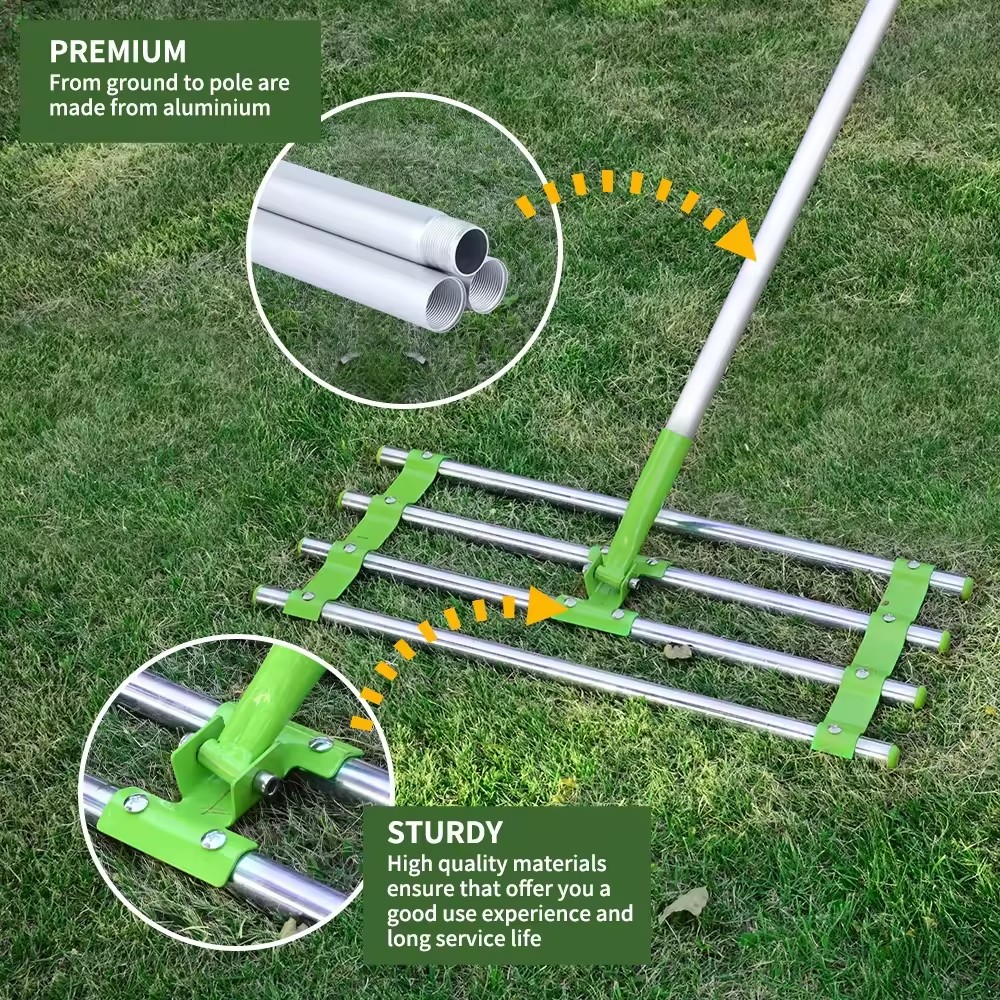 Multifunction Lawn Leveling Rake Garden 607mm Tine Length Aluminium Handle Levelling Rake